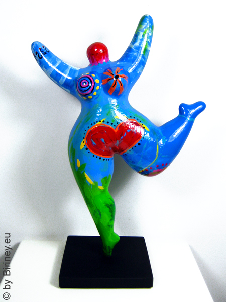 blau-grüne Nana-Figur mit Herz! Unikatbemalung Keramik Höhe 32cm