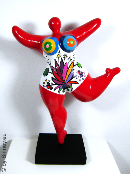 objet unique : statue Nana de 31 cm en rouge "Fleurs"