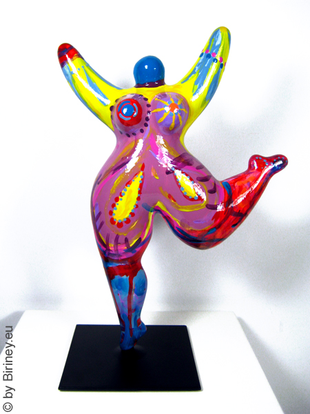 Nana-Figur mit Unikatbemalung! gelb-flieder, Keramik Höhe 31cm
