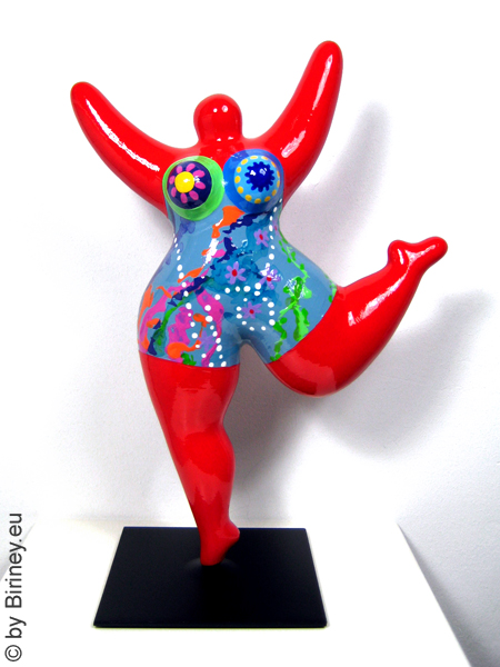 red NANA sculpture with coloured flowers! 31cm / 12.2 inches