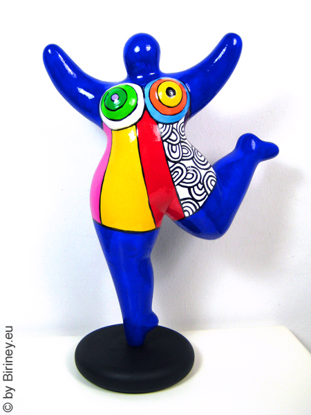 blaue Nana-Figur mit Streifen aus Keramik Höhe 22cm