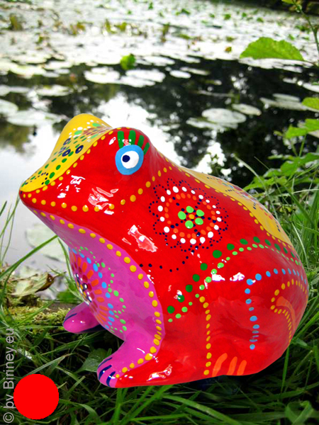 sold:  brightly painted frog figure for the garden! Resin 18cm