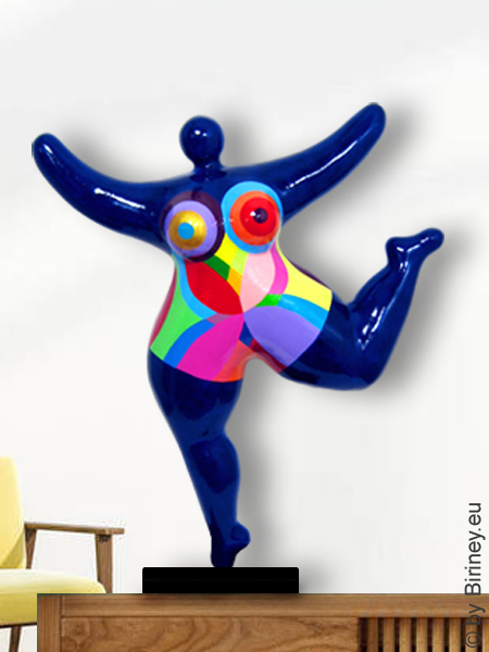 Unikat: dunkelblaue Nana-Figur mit Ornamentmuster Höhe 66cm