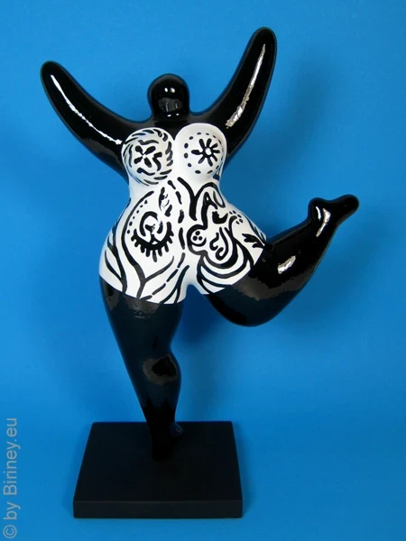 Black and white floral Nana sculpture 31cm / 12.5 inches