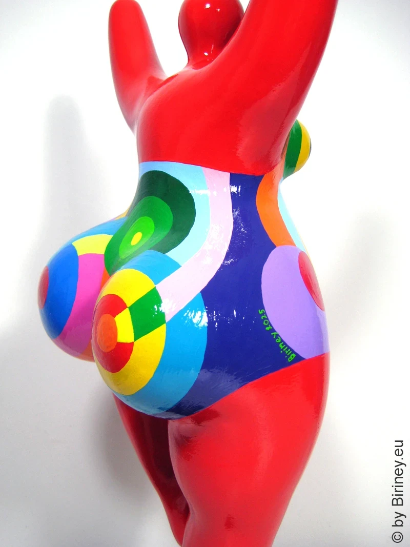 rote Unikat Nana-Figur Höhe 49 cm rot/bunt