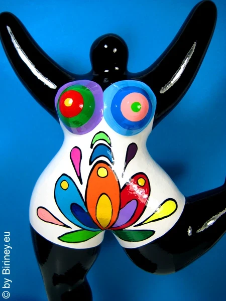 schwarze Nana-Figur mit Blüten! aus Keramik  31cm