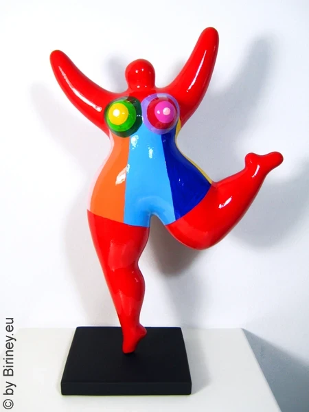 rote Nana-Figur aus handbemalter Keramik!  32cm Blockstreifen