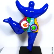 blue Nana figurine with stripes ceramic 22cm / 8.7 inches