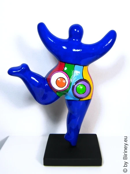blue Nana figurine with stripes ceramic 22cm / 8.7 inches