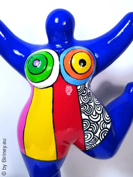 blue Nana figurine with stripes ceramic 22cm / 8.7 inches