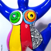 blue Nana figurine with stripes ceramic 22cm / 8.7 inches
