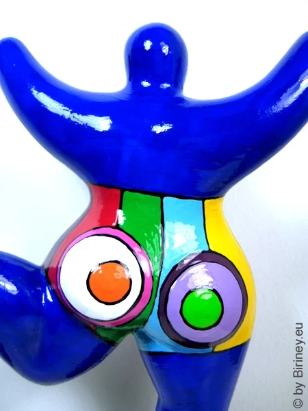 blue Nana figurine with stripes ceramic 22cm / 8.7 inches