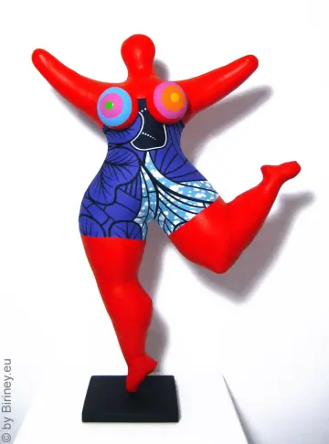 rote Nana Figur mit lila Muster SL Höhe 44cm Leichtgewicht