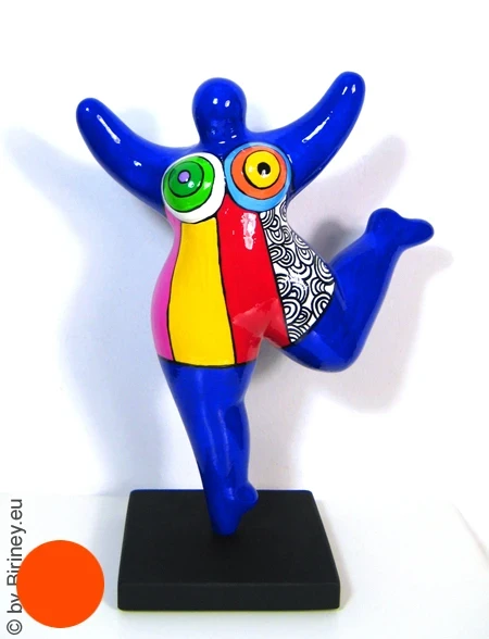 blue Nana figurine with stripes ceramic 22cm / 8.7 inches
