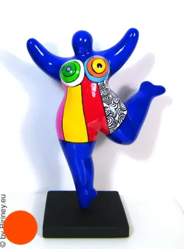 blue Nana figurine with stripes ceramic 22cm / 8.7 inches