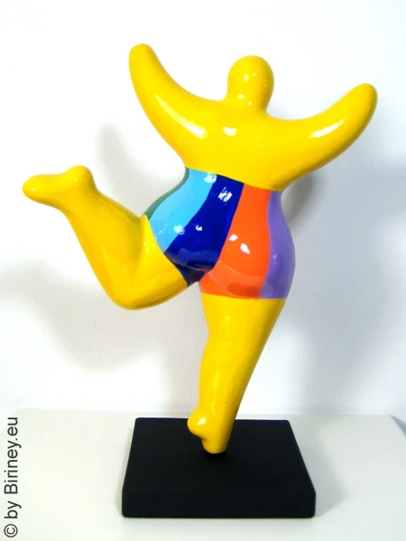 gelbe Nana-Figur mit Blockstreifen Keramik 22cm