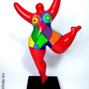 rote Nana-Figur aus handbemalter Keramik!  32cm Harlekin