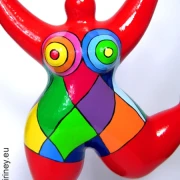 rote Nana-Figur aus handbemalter Keramik!  32cm Harlekin