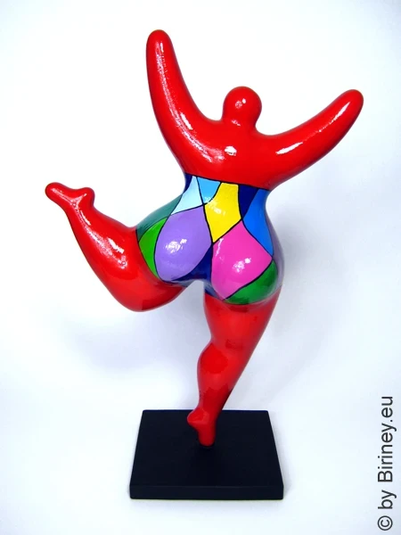 rote Nana-Figur aus handbemalter Keramik!  32cm Harlekin