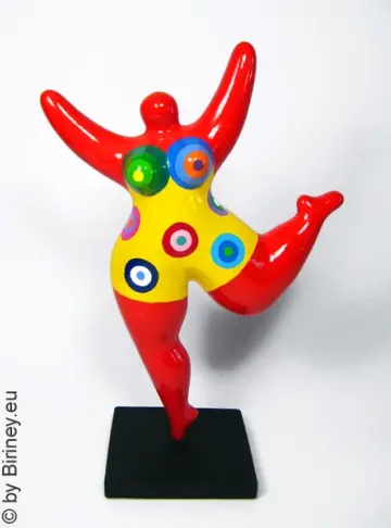 rote Nana-Figur aus handbemalter Keramik!  32cm Kreismuster