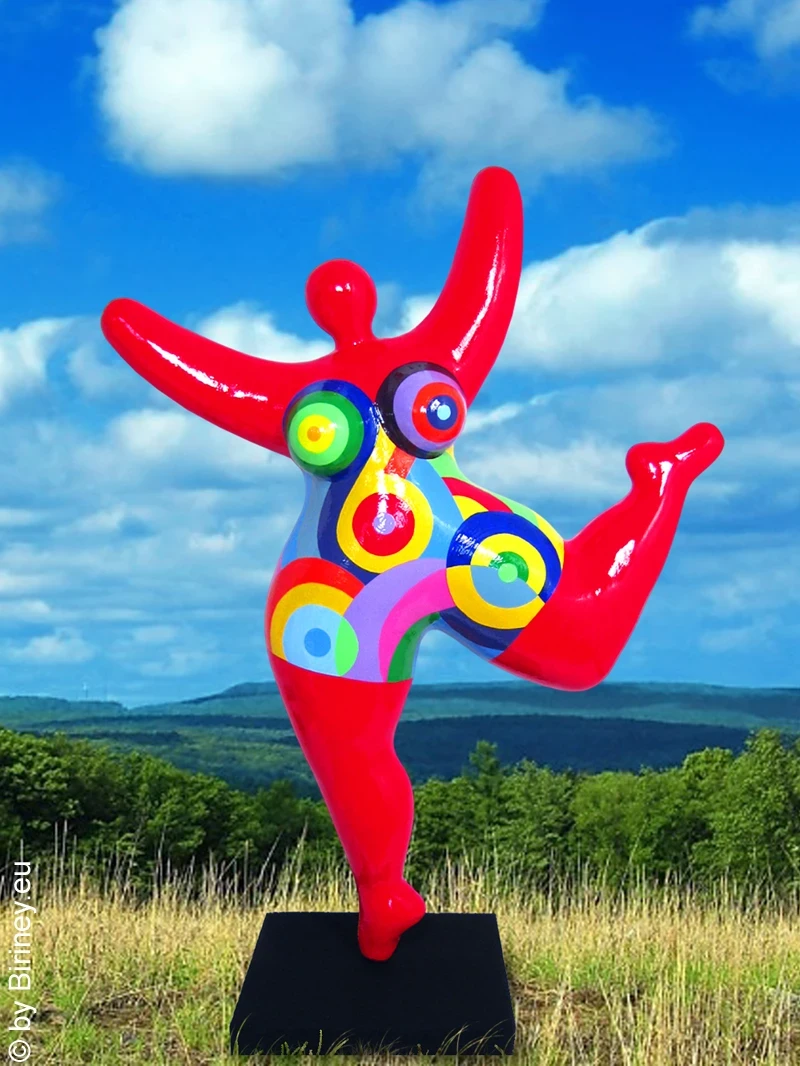 red Nana garden figure with geometric pattern! 35 inches Unique piece