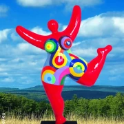 red Nana garden figure with geometric pattern! 35 inches Unique piece