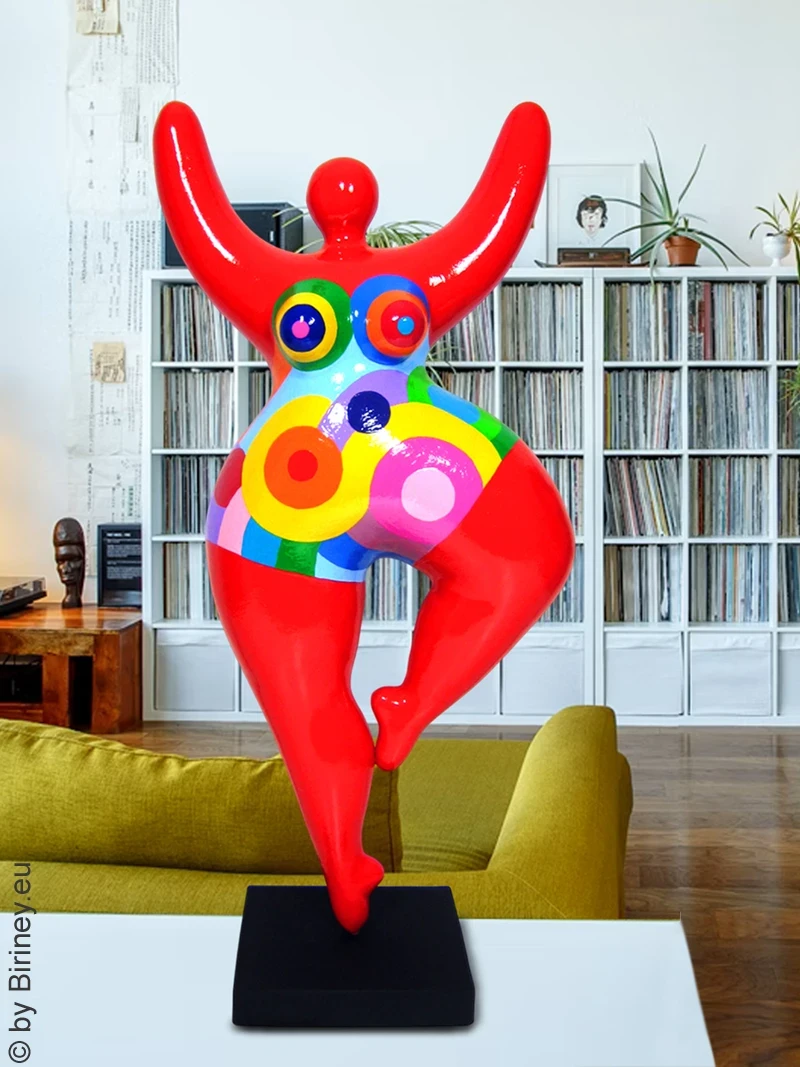 Red unique Nana sculpture height 49 cm / 19 inches red/multicolored "Tailla"