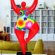 Red unique Nana sculpture height 49 cm / 19 inches red/multicolored "Tailla"