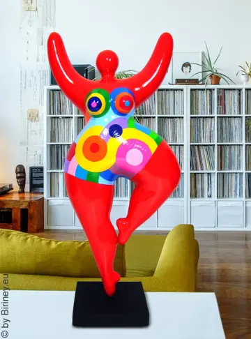Red unique Nana sculpture height 49 cm / 19 inches red/multicolored "Tailla"