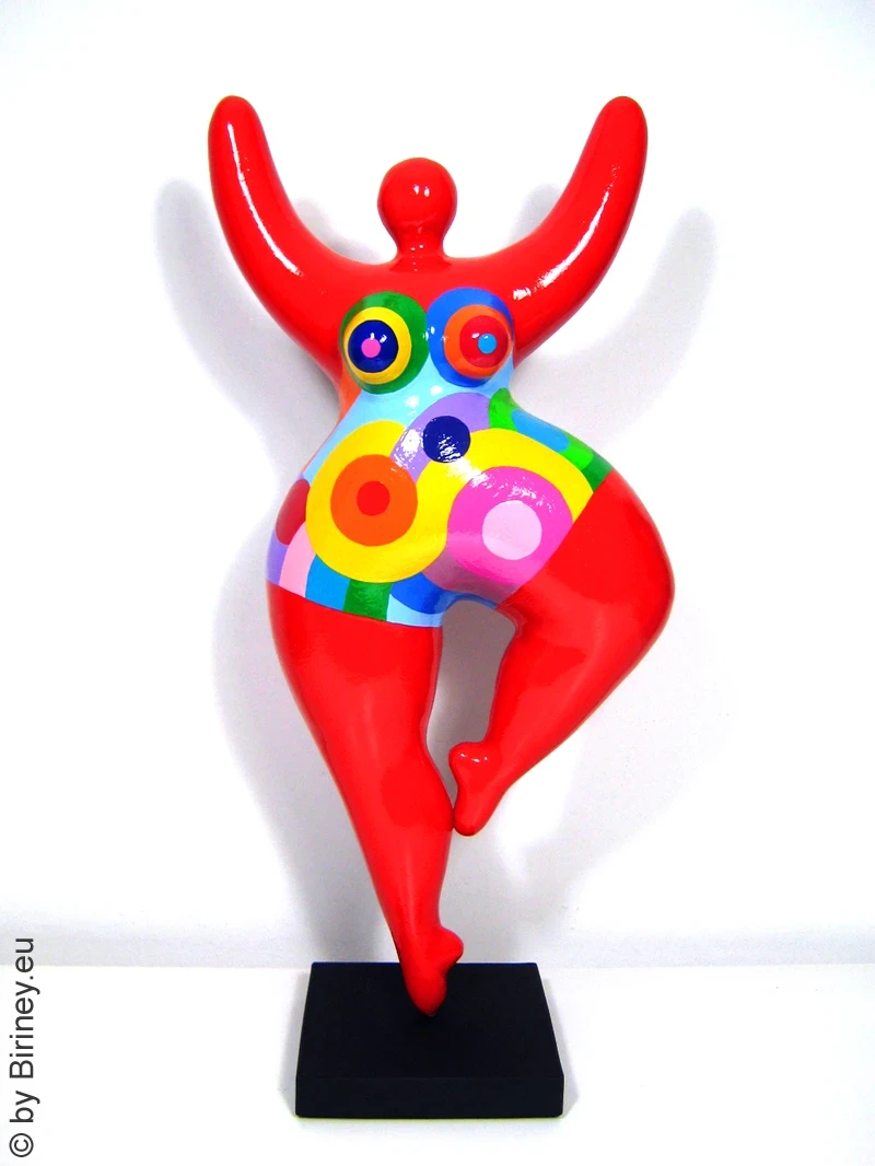 Red unique Nana sculpture height 49 cm / 19 inches red/multicolored "Tailla"