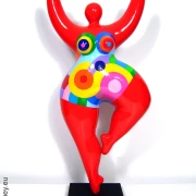 Red unique Nana sculpture height 49 cm / 19 inches red/multicolored "Tailla"