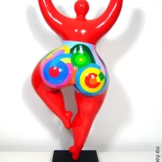 Red unique Nana sculpture height 49 cm / 19 inches red/multicolored "Tailla"