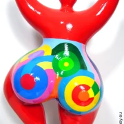 Red unique Nana sculpture height 49 cm / 19 inches red/multicolored "Tailla"