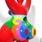 Red unique Nana sculpture height 49 cm / 19 inches red/multicolored "Tailla"