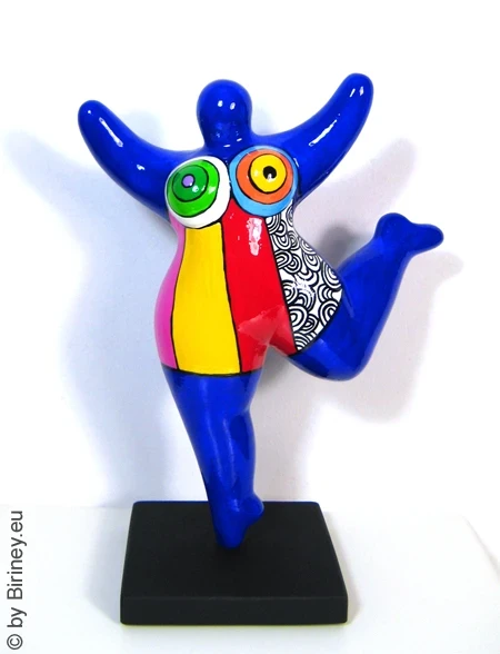 blue Nana figurine with stripes ceramic 22cm / 8.7 inches