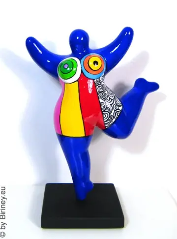 blue Nana figurine with stripes ceramic 22cm / 8.7 inches
